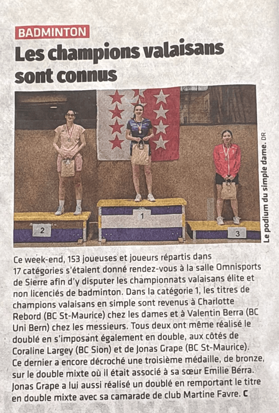 Article de presse sur le Championnats Valaisan 2026